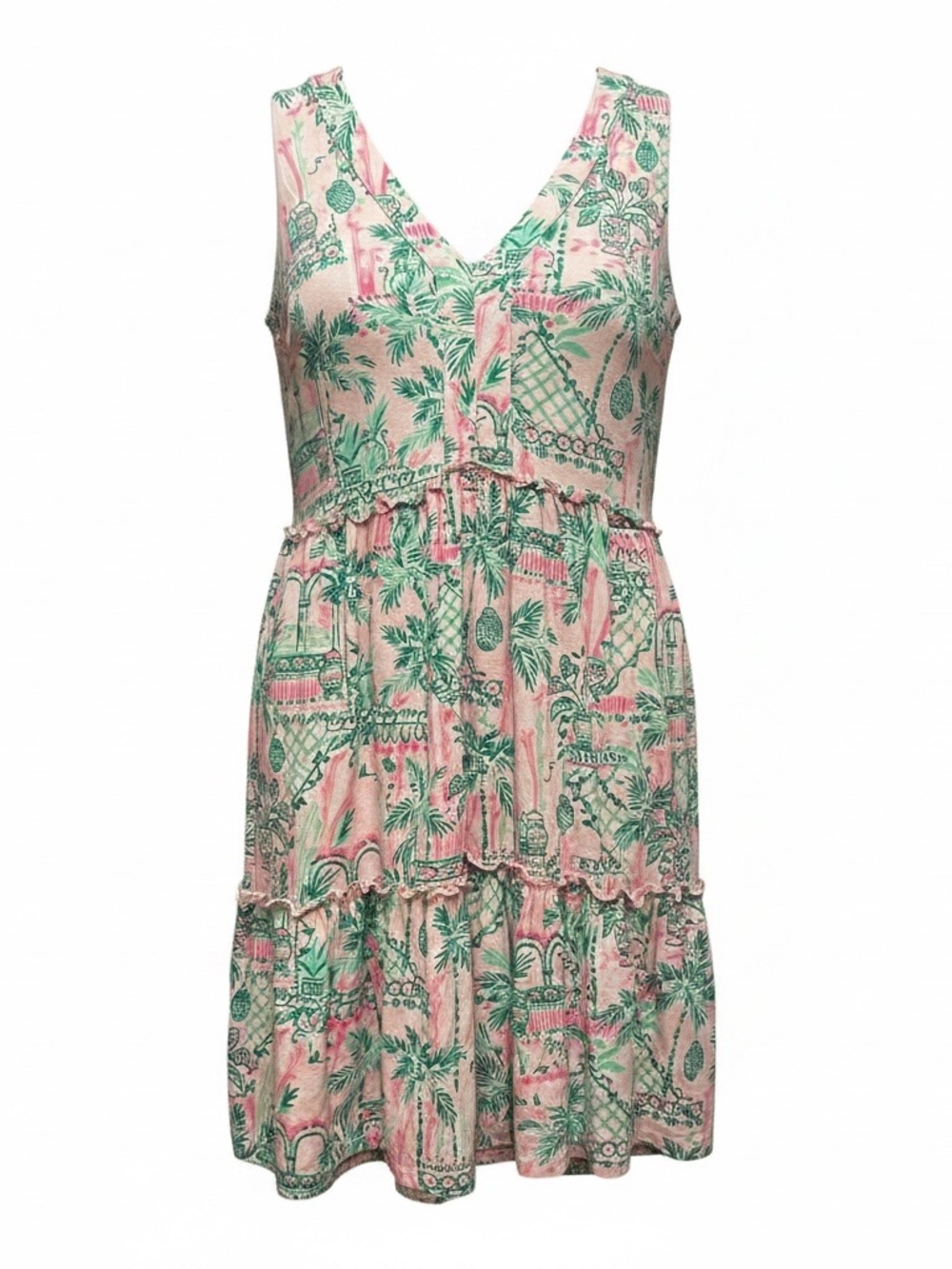 Lilly Pulitzer Lorina V-Neck Pink & Green Tropical Print Sleeveless Summer Dress